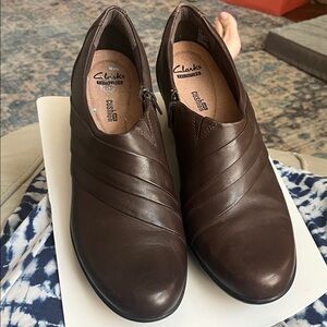 Clarks Dark Brown Leather Slip-On Shoes